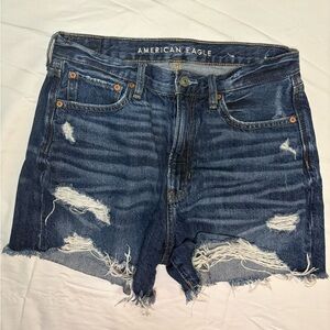 American Eagle Outfitters Women's Ripped Dark Blue Jean Shorts
